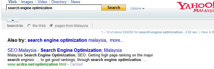 yahoo search ranking